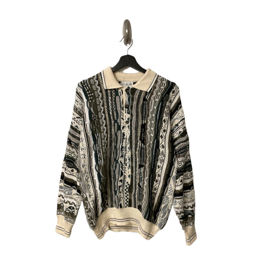 SOLD Alfani Vintage Coogi Style Pullover Polo 3D Textured Sweater Size Small - Picture 2 of 5